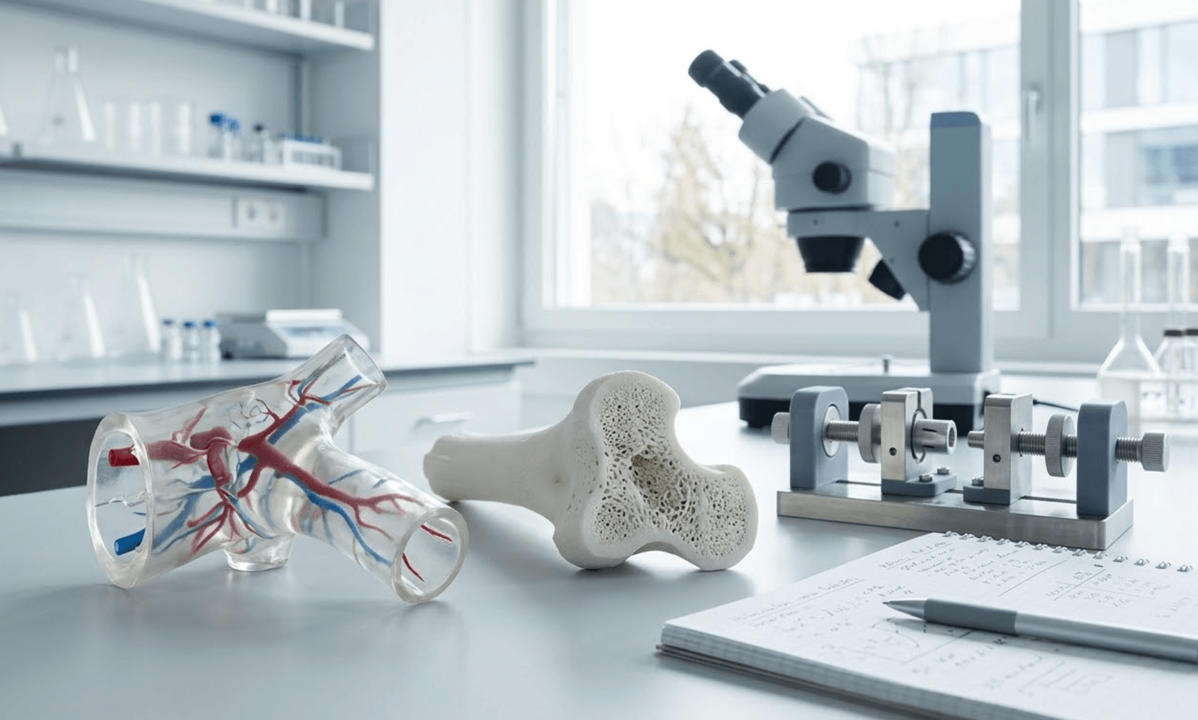 3D-printed biomedical research models on a lab bench