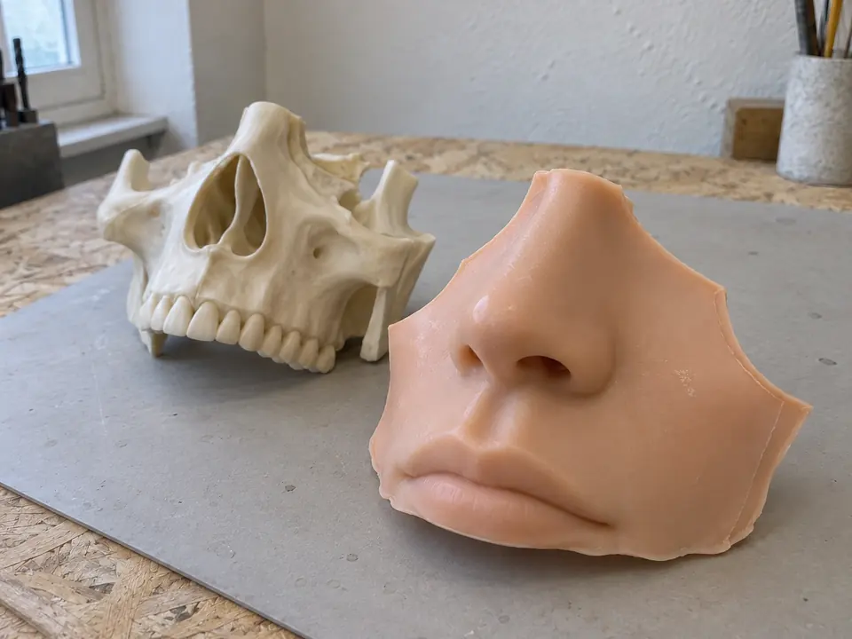 The rigid core beside its soft-tissue cover.